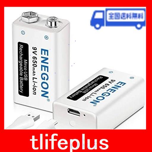 ENEGON 9V 充電式 電池 2個＋2IN1 MICRO USB充電ケーブル,充電器不要 650MAH 006P電池、USB入力、マイク、煙探知器、電子玩具、おもちゃ