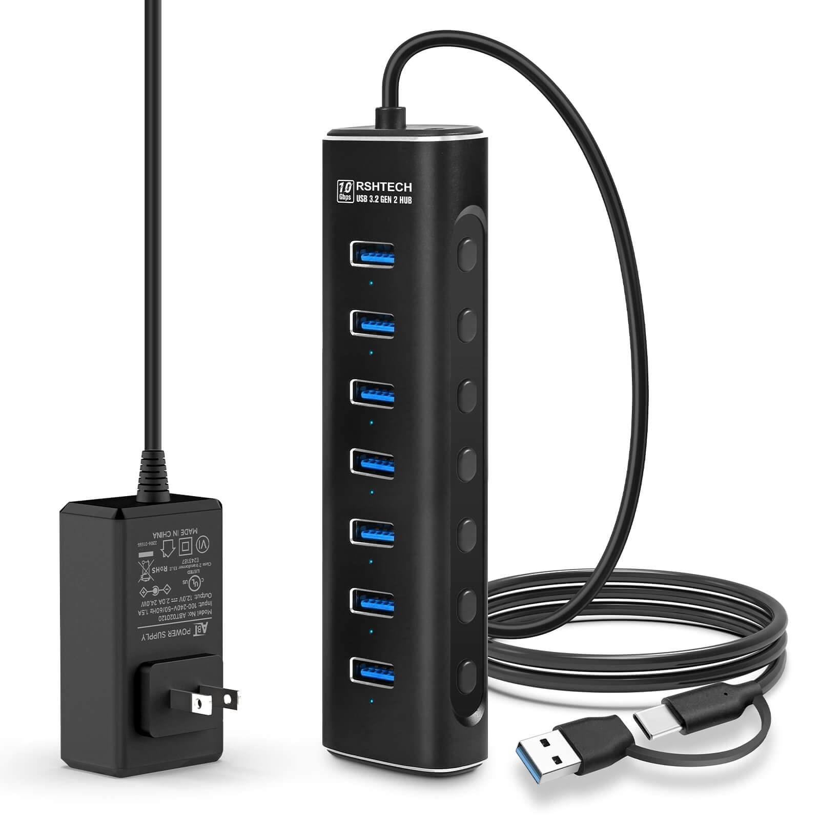 この商品について【RSHTECH USB 3.2 ハブ7ポート+2 in 1ケーブル】パソコン、PC、PS4、Xboxの1つのType C/Type Aポートを7つのUSB 3.1/3.2 Gen2高