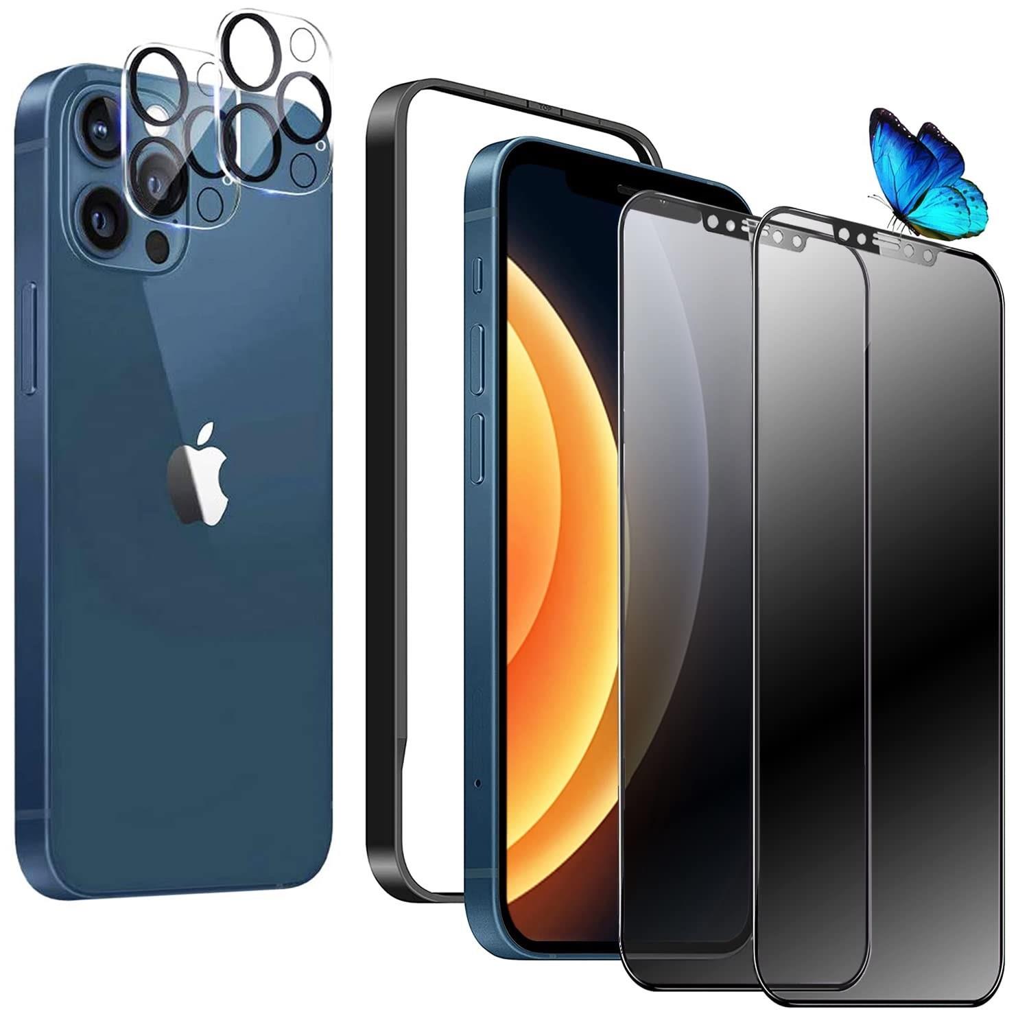この商品について【対象機種】i Phone 12 pro Max 6.7インチ【4枚入り】覗き見防止強化ガラスフィルム2枚＋レンズフィルム2枚 初めての方でも簡単に貼り付けられるよう、専用のガイド枠付